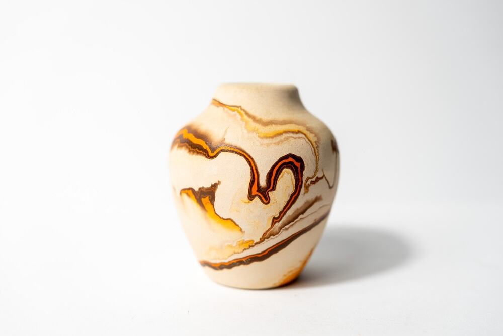 Vintage Acoma Pueblo Pottery Marbled Bud Vase Signed Native American New Mexico